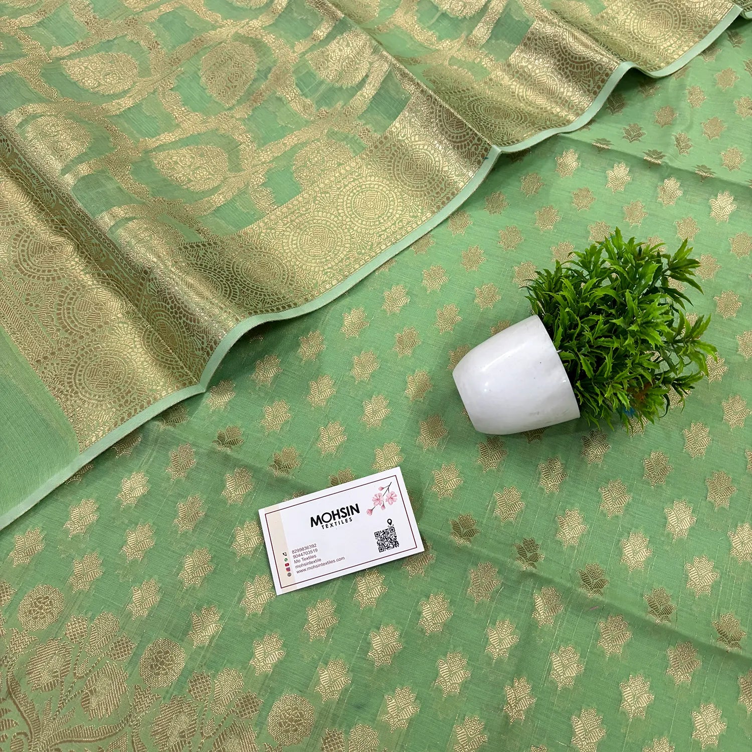 Pista Golden Zari Resham Silk Banarasi Suit