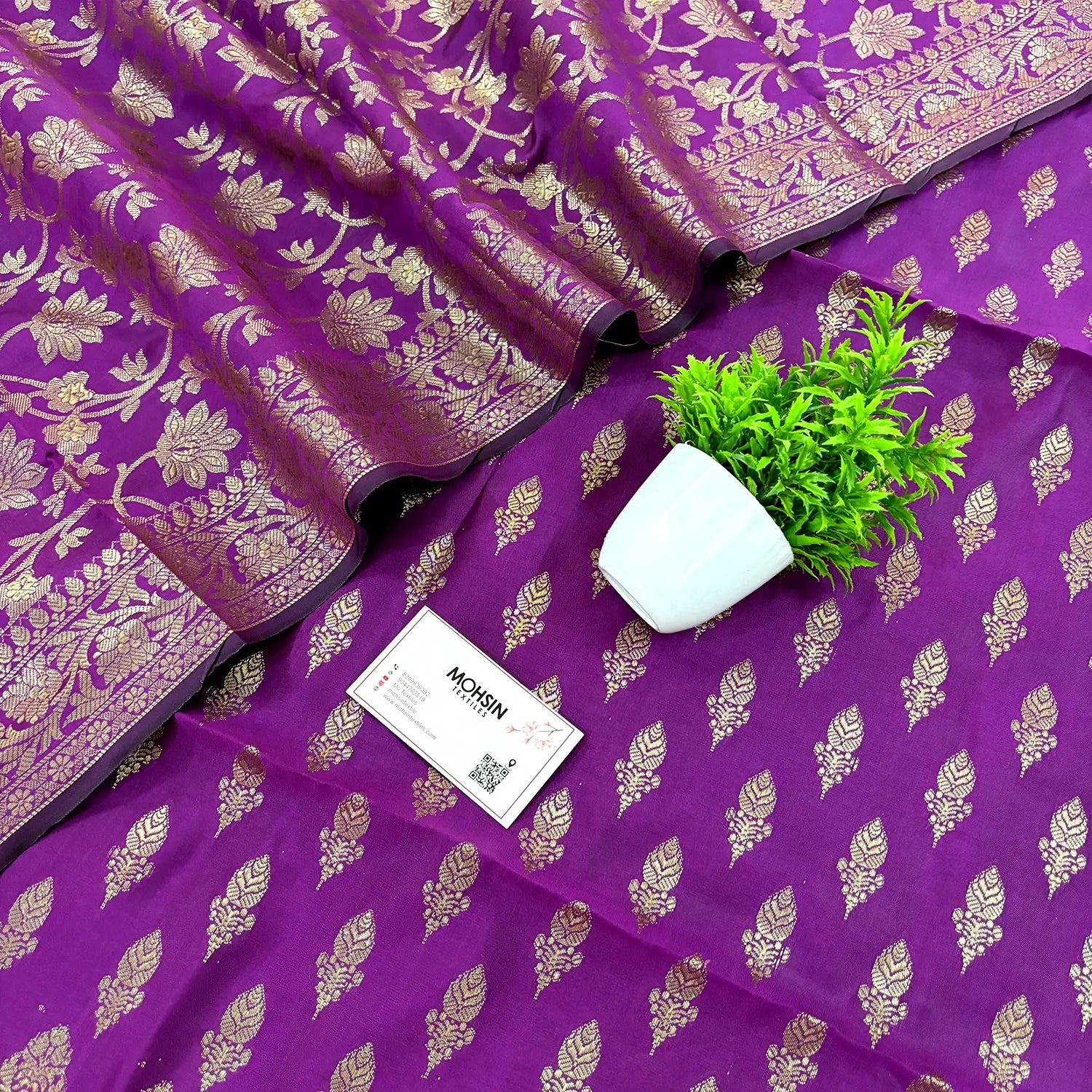 Purple Parvat Buti Satin Silk Banarasi Suit