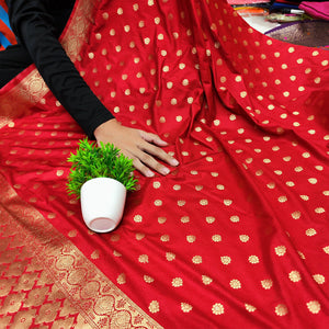 Red Handloom Pure Katan Silk Banarasi Dupatta