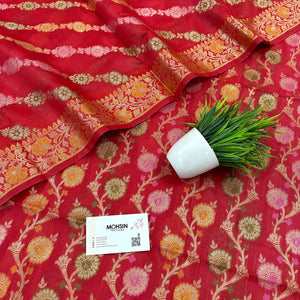 Red Sindhuri Phool Resham Silk Banarasi Suit