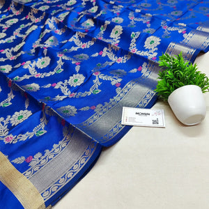 Royal Blue Meenakari Satin Silk Banarasi Dupatta