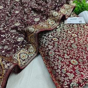 Wine Stone Work Kimkhab Silk Banarasi Gharara