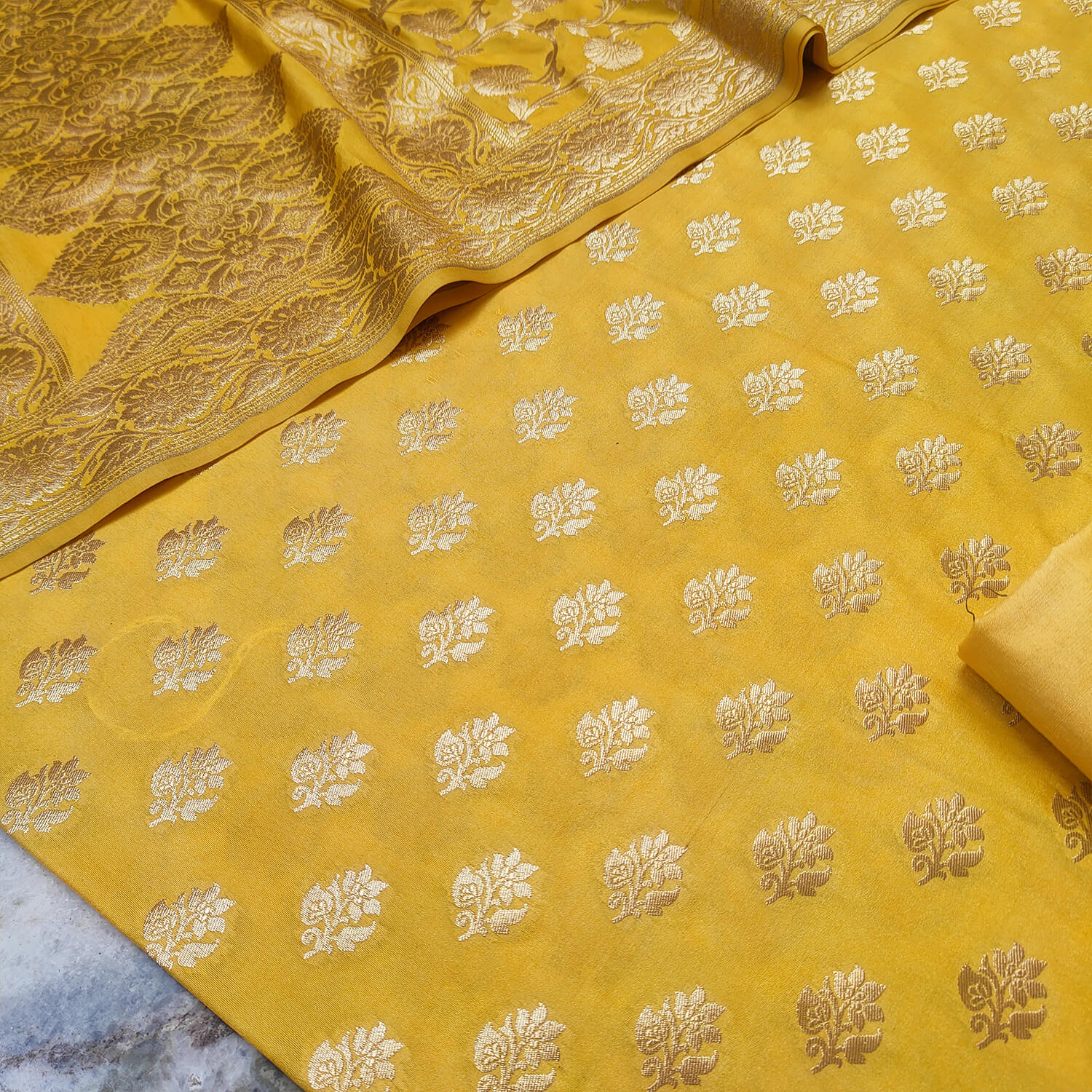 Gold Handloom Golden Zari Katan Silk Banarasi Suit