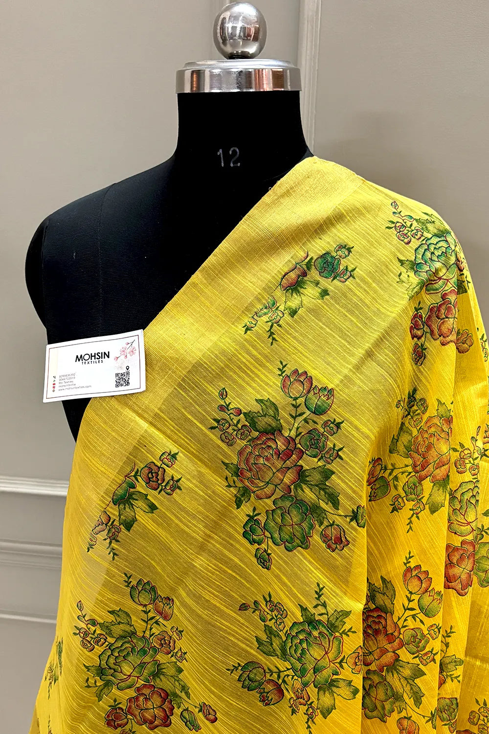 Yellow Printed Dupion Silk Banarasi Dupatta