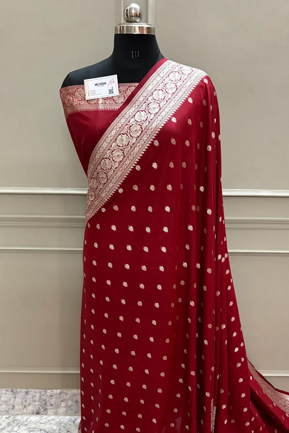 Maroon Rudraksha Buti Katan Silk Banarasi Saree