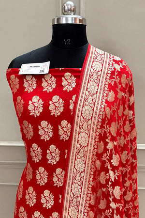 Red Guldasta Pure Georgette Silk Banarasi Suit