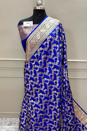 Royal Blue Moglai Jaal Katan Silk Banarasi Saree