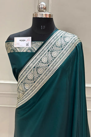 Teal Green Royal Plain Katan Silk Banarasi Saree