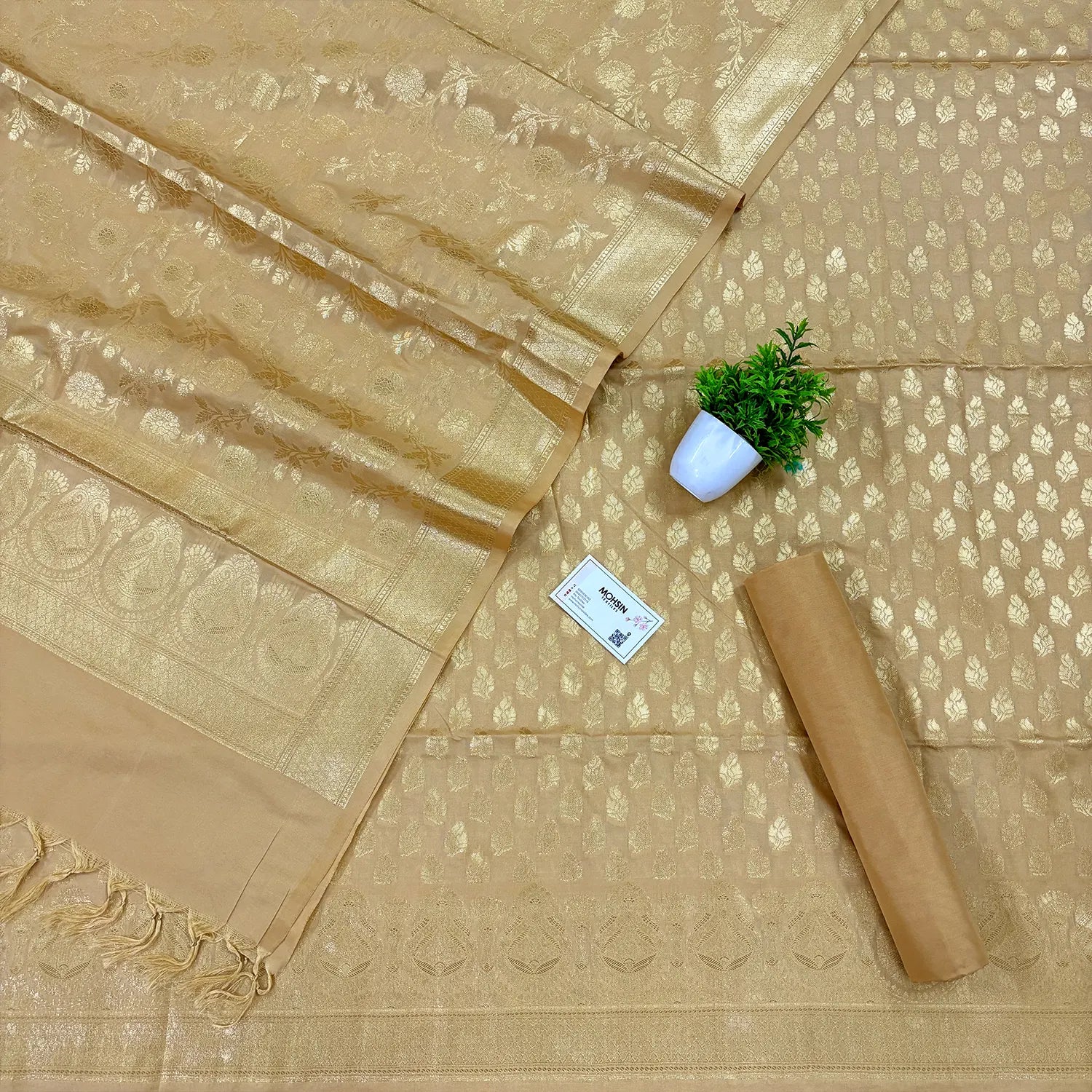 Beige Gumbad Patti Katan Silk Banarasi Suit