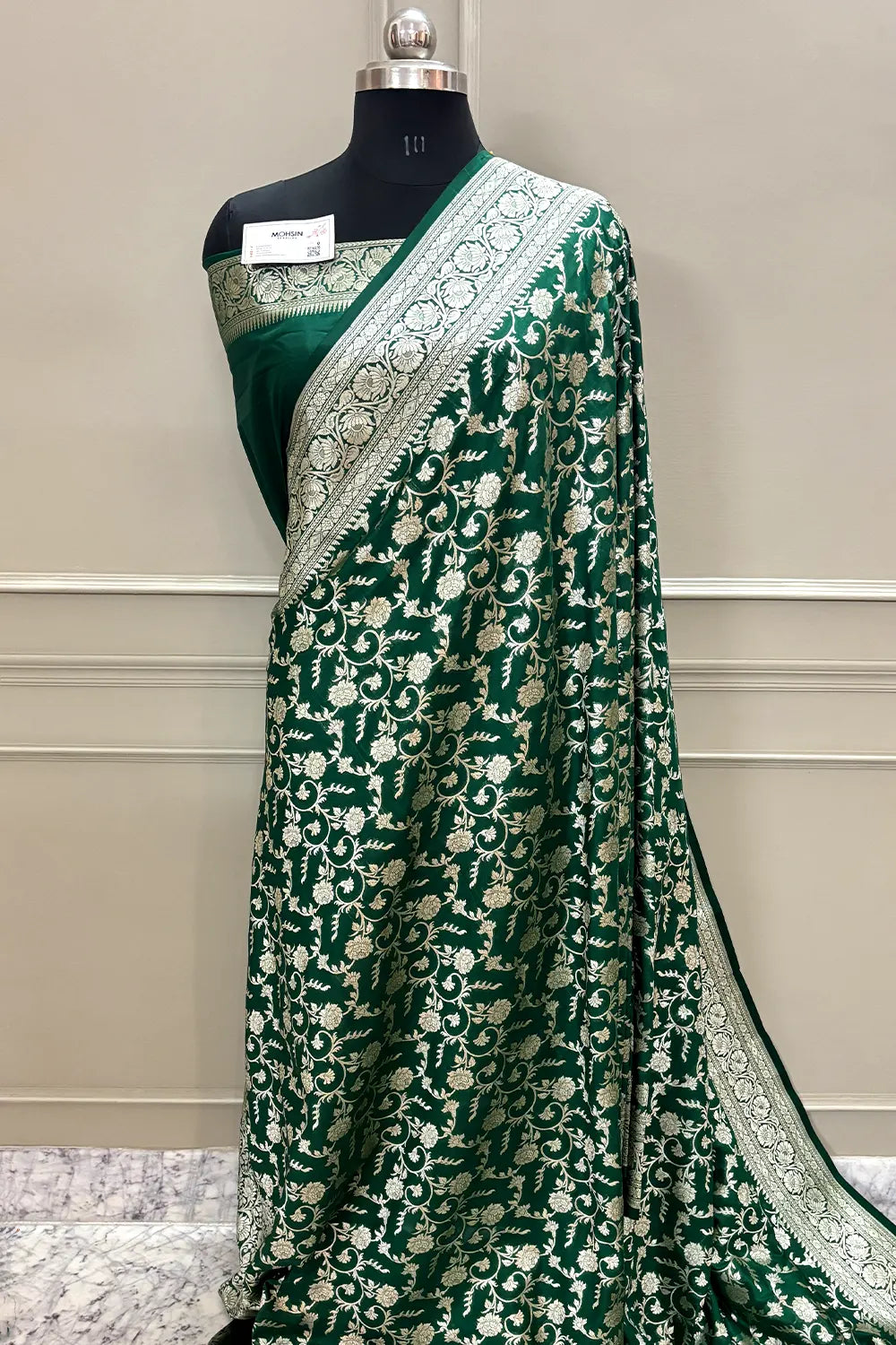 Bottle Green Gulabi Jaal Katan Silk Banarasi Saree