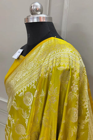 Pista Shahanshahi Jaal Katan Silk Banarasi Saree
