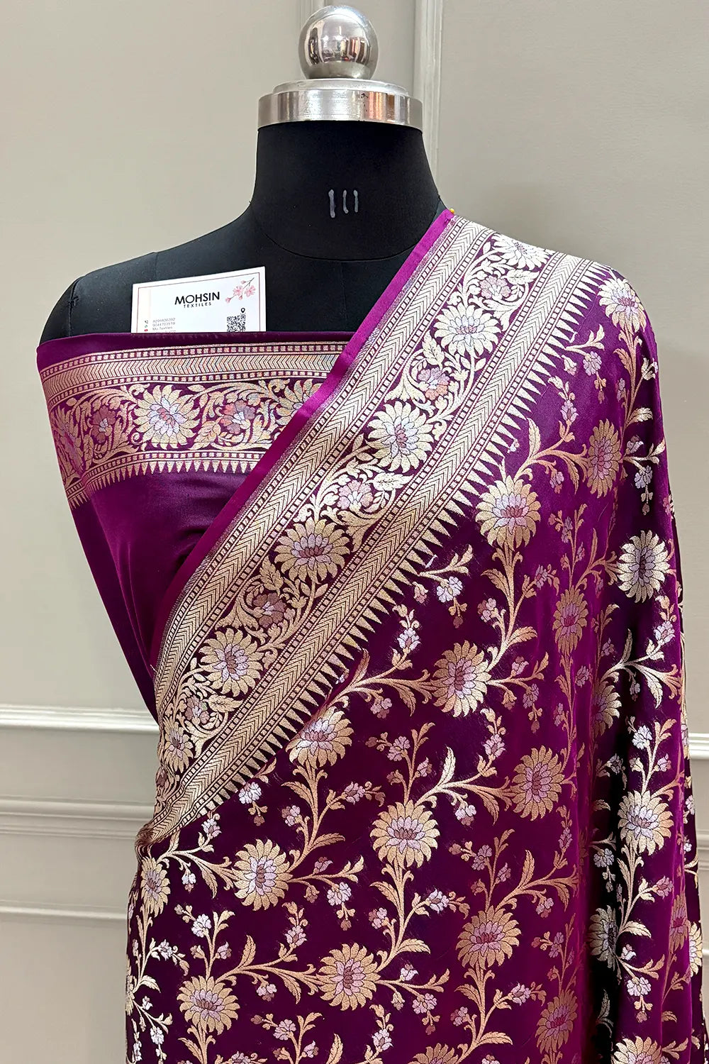 Purple Ganga Jamuna Crepe Silk Banarasi Saree