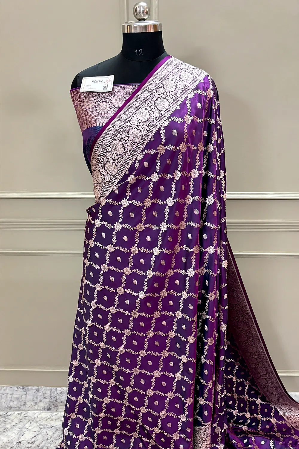 Purple Qaidi Buti Katan Silk Banarasi Saree