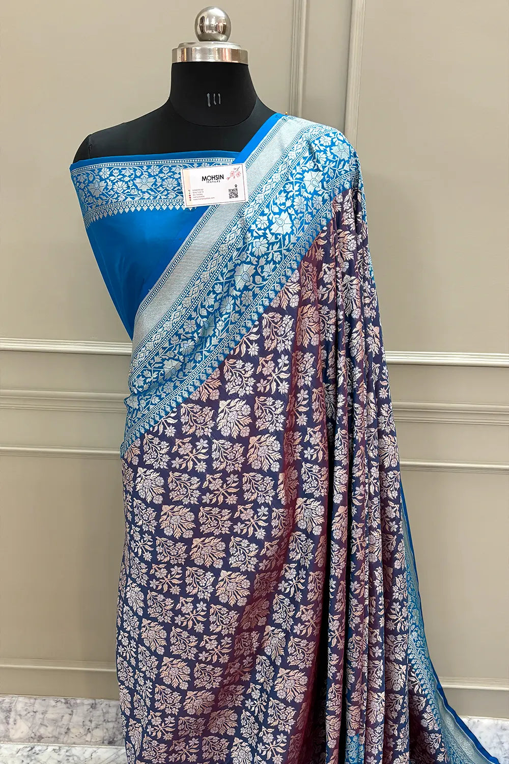 Purple and Blue Temple Buta Katan Silk Banarasi Saree