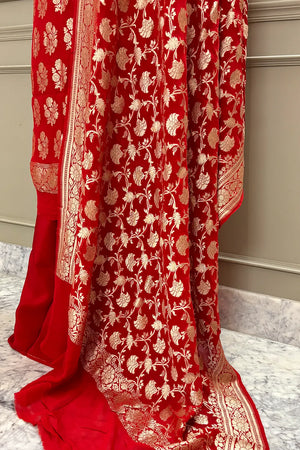 Red Guldasta Pure Georgette Silk Banarasi Suit