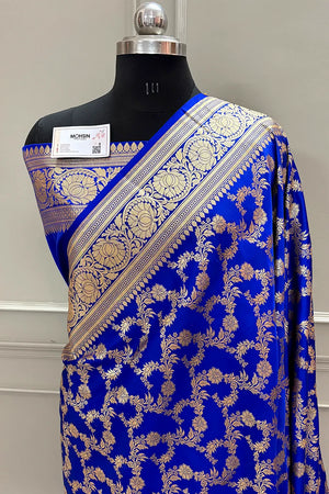 Royal Blue Moglai Jaal Katan Silk Banarasi Saree