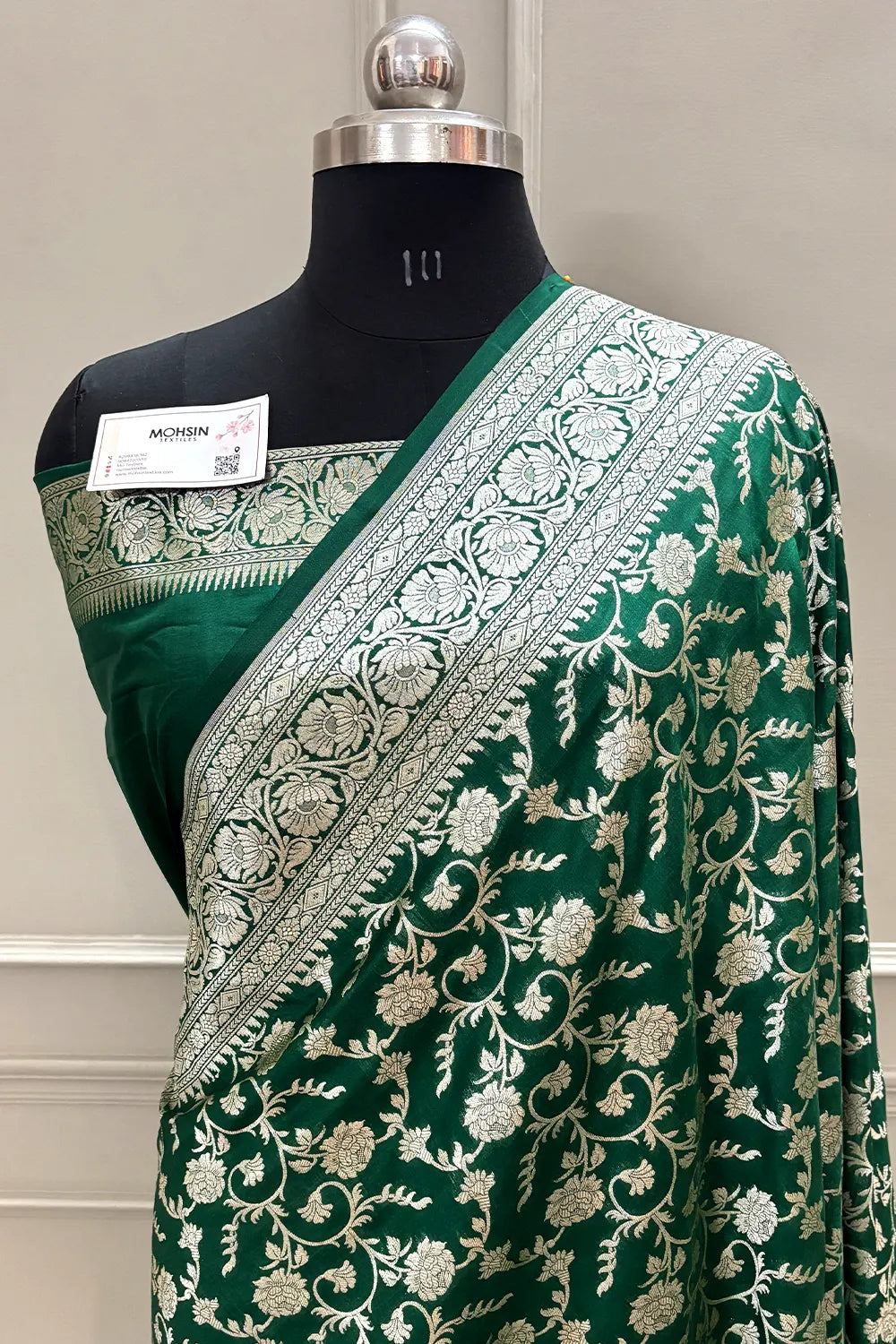 Bottle Green Gulabi Jaal Katan Silk Banarasi Saree