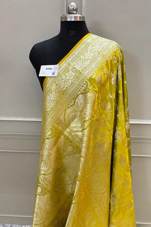 Pista Shahanshahi Jaal Katan Silk Banarasi Saree