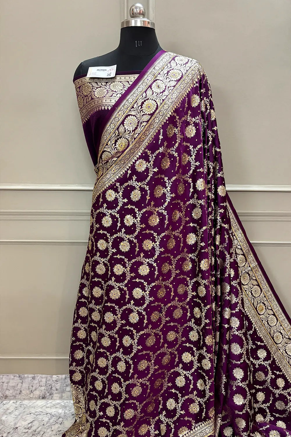 Purple Murmuri Jaal Stone Katan Silk Banarasi Saree