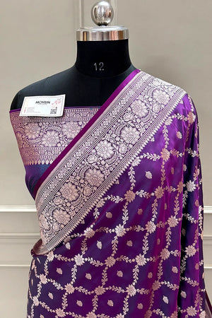 Purple Qaidi Buti Katan Silk Banarasi Saree