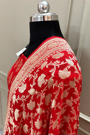 Red Guldasta Pure Georgette Silk Banarasi Suit