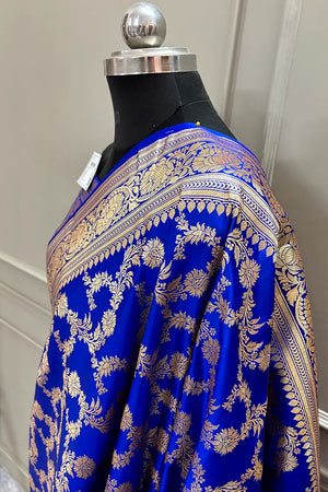 Royal Blue Moglai Jaal Katan Silk Banarasi Saree