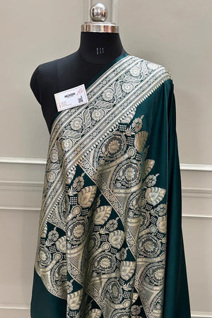 Teal Green Royal Plain Katan Silk Banarasi Saree