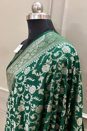 Bottle Green Gulabi Jaal Katan Silk Banarasi Saree
