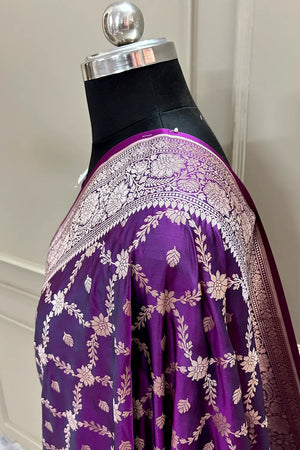 Purple Qaidi Buti Katan Silk Banarasi Saree