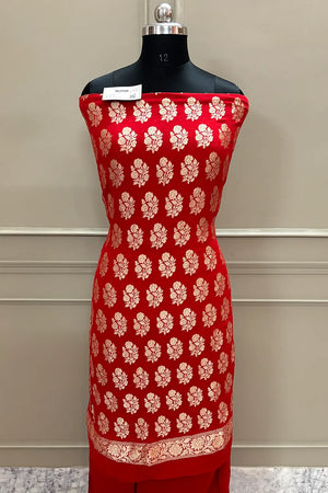 Red Guldasta Pure Georgette Silk Banarasi Suit