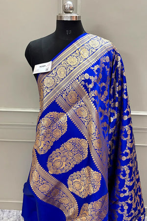 Royal Blue Moglai Jaal Katan Silk Banarasi Saree