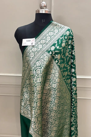 Bottle Green Gulabi Jaal Katan Silk Banarasi Saree