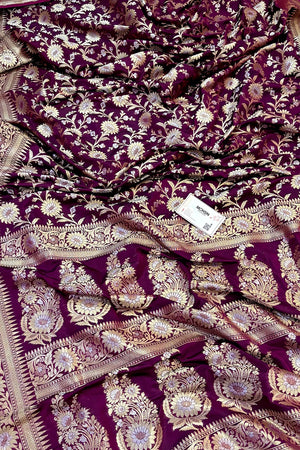 Purple Ganga Jamuna Crepe Silk Banarasi Saree