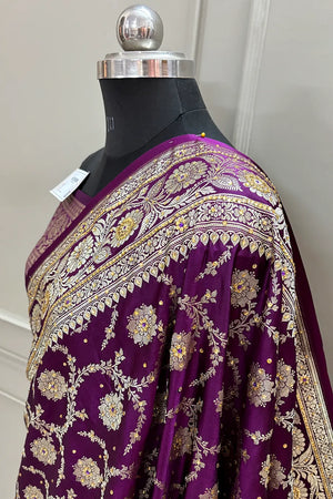 Purple Murmuri Jaal Stone Katan Silk Banarasi Saree