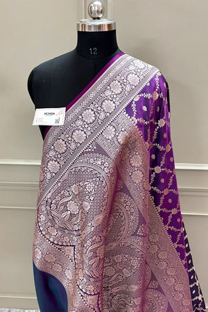 Purple Qaidi Buti Katan Silk Banarasi Saree