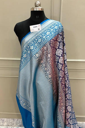 Purple and Blue Temple Buta Katan Silk Banarasi Saree