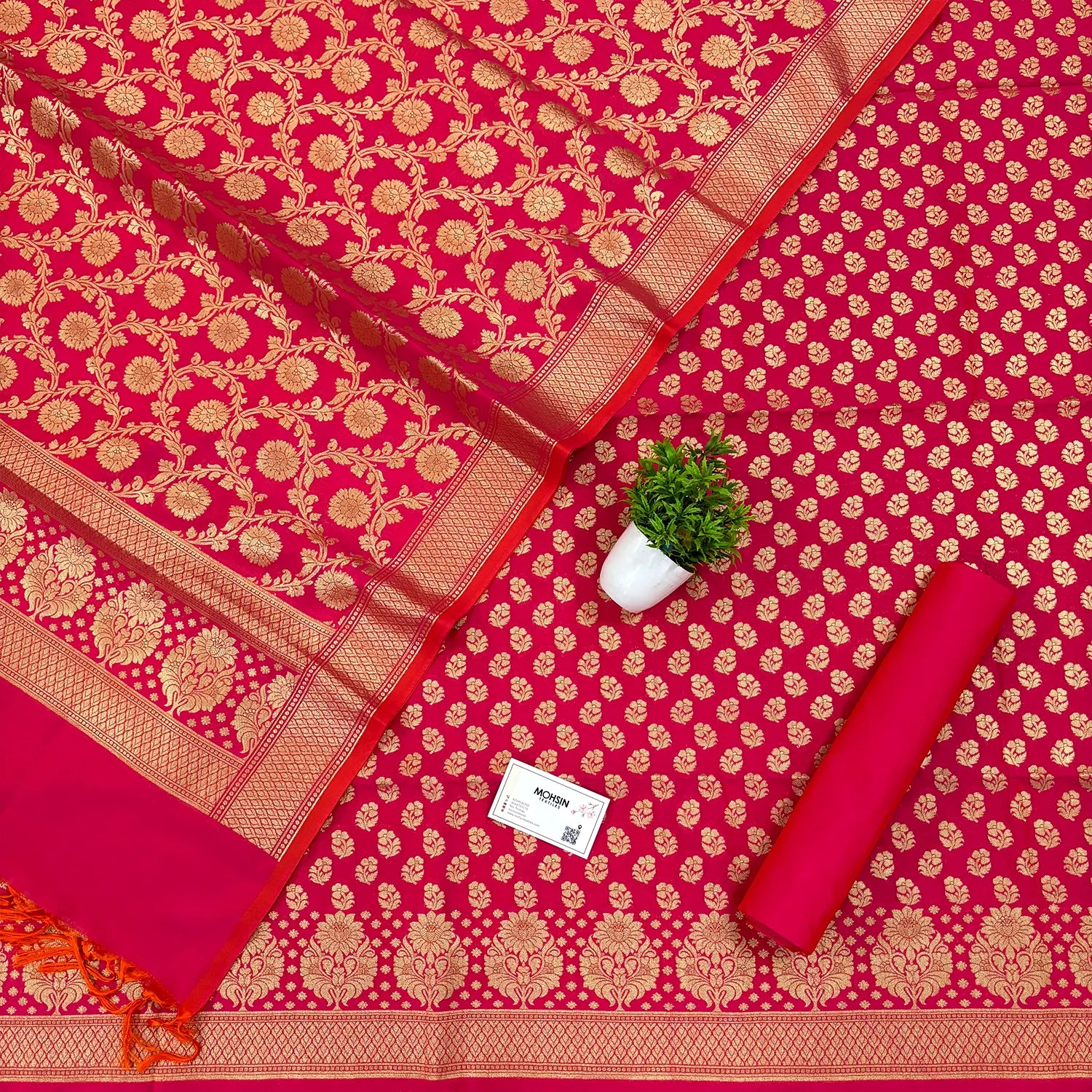 Rani Pink Guldaan Fool Katan Silk Banarasi Suit