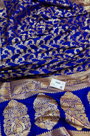 Royal Blue Moglai Jaal Katan Silk Banarasi Saree
