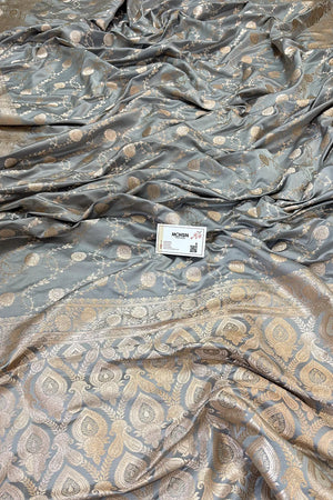Silver Grey Ropeway Jaal Katan Silk Banarasi Saree