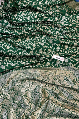 Bottle Green Gulabi Jaal Katan Silk Banarasi Saree