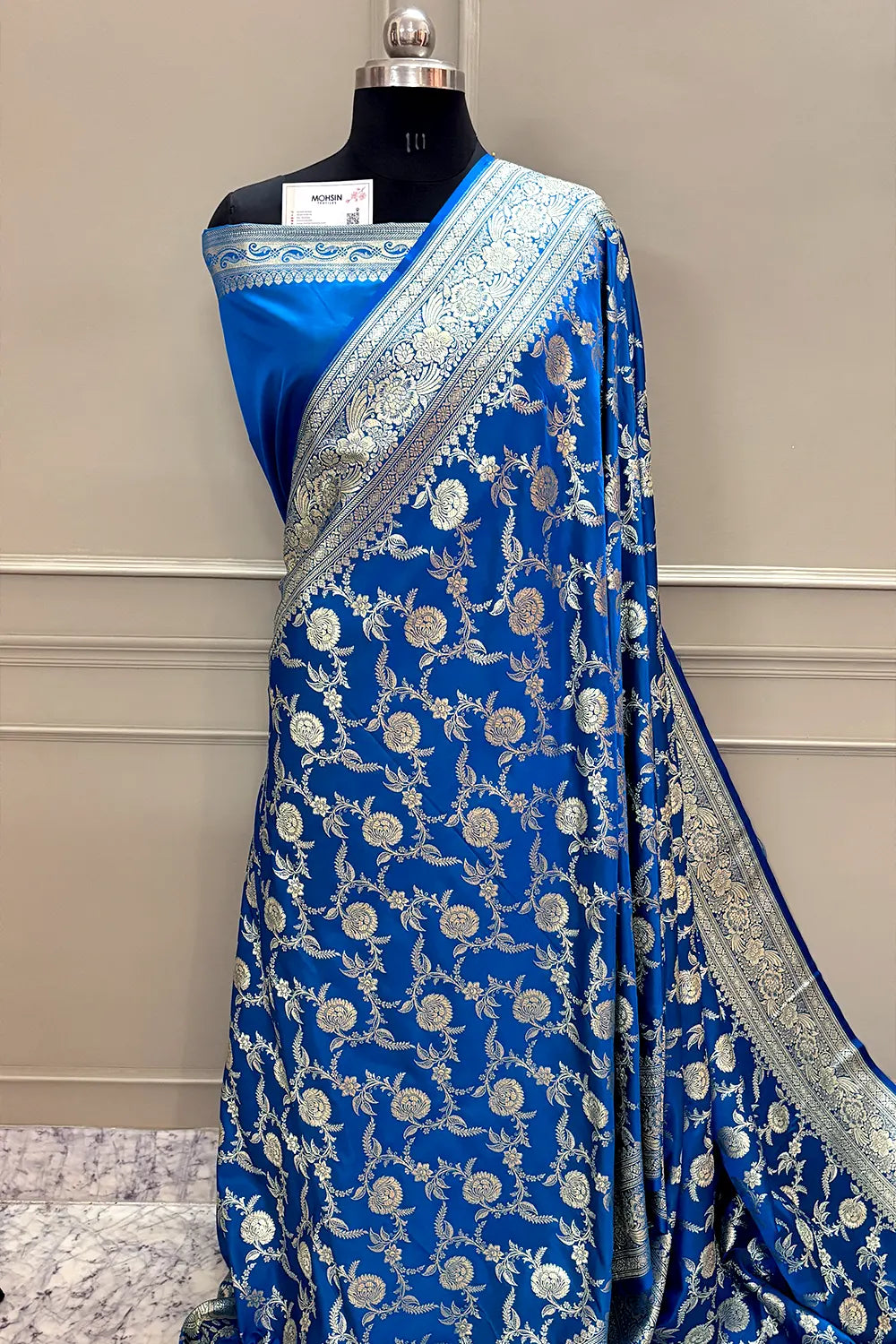 Dark Firozi Shahanshahi Jaal Katan Silk Banarasi Saree