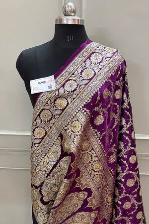 Purple Murmuri Jaal Stone Katan Silk Banarasi Saree