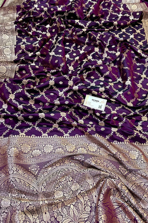 Purple Qaidi Buti Katan Silk Banarasi Saree