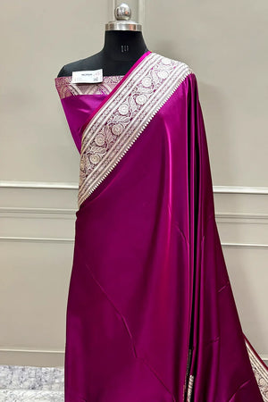 Purple Wine Royal Plain Katan Silk Banarasi Saree