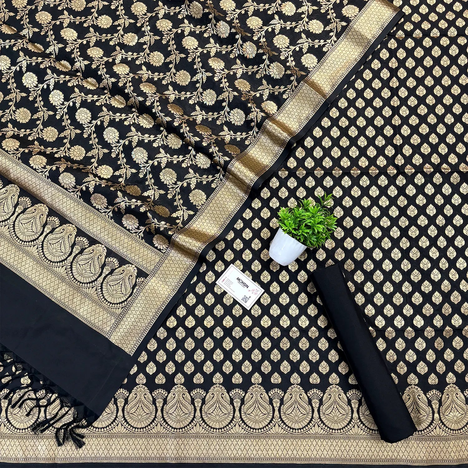 Black Gumbad Buti Katan Silk Banarasi Suit