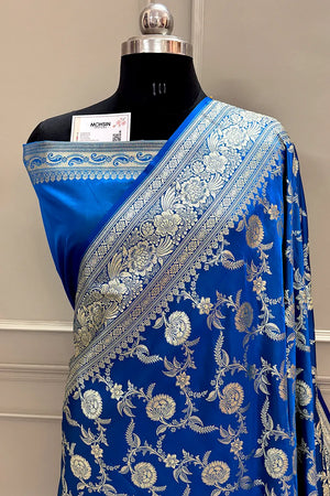 Dark Firozi Shahanshahi Jaal Katan Silk Banarasi Saree