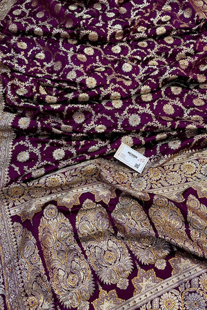 Purple Murmuri Jaal Stone Katan Silk Banarasi Saree
