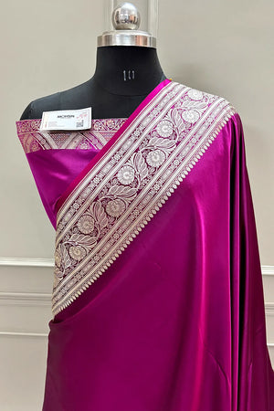 Purple Wine Royal Plain Katan Silk Banarasi Saree