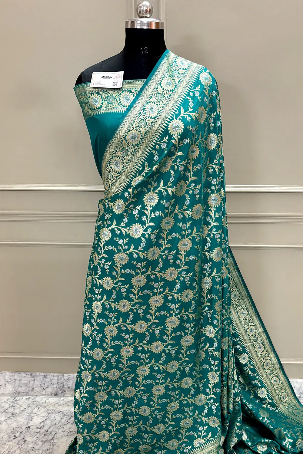 Teal Ganga Jamuna Crepe Silk Banarasi Saree