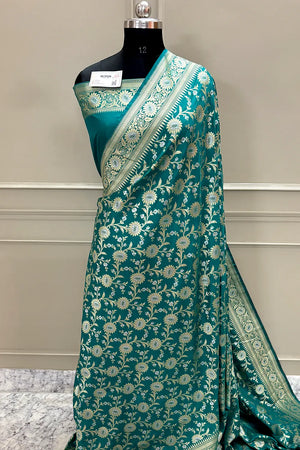Teal Ganga Jamuna Crepe Silk Banarasi Saree